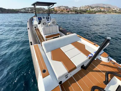 Deck of AELIA, a Gulet Rock Marine 36 motorboat at Kalamata, Greece