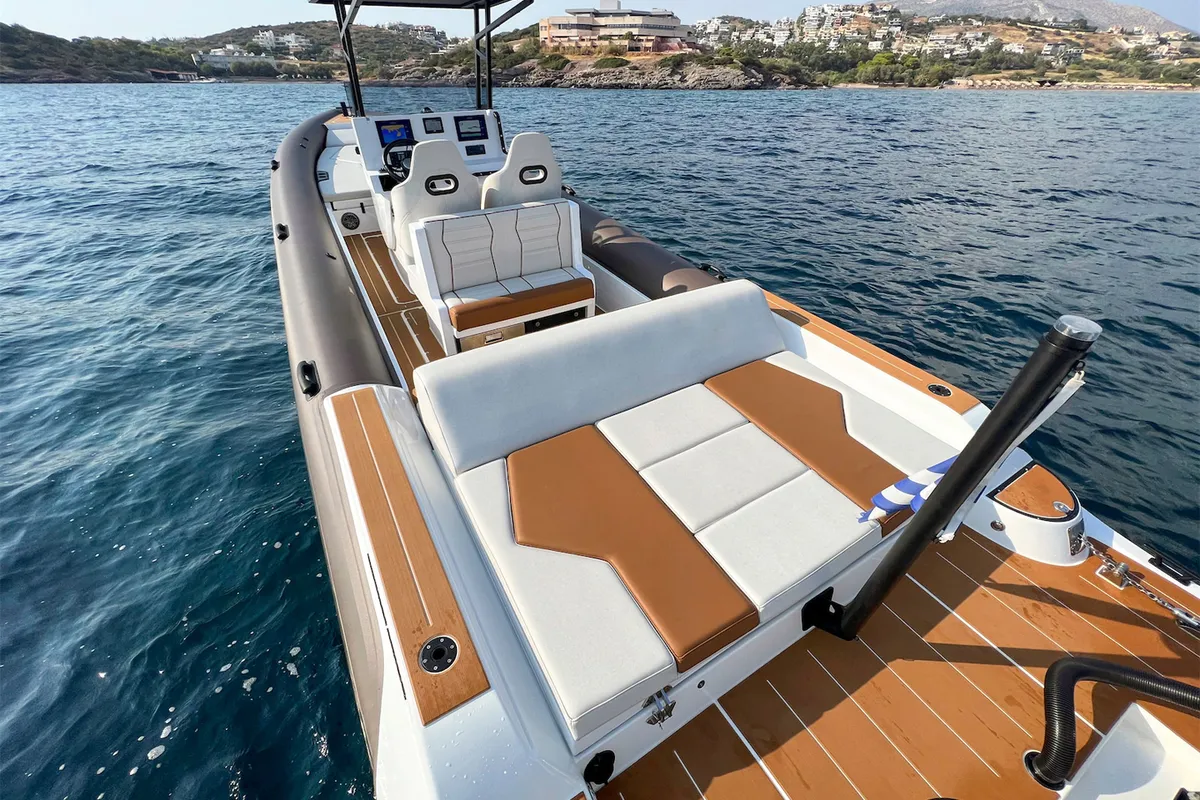 Deck of AELIA, a Gulet Rock Marine 36 motorboat at Kalamata, Greece