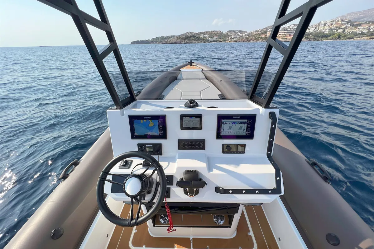 Cockpit of AELIA, a Gulet Rock Marine 36 motorboat at Kalamata, Greece