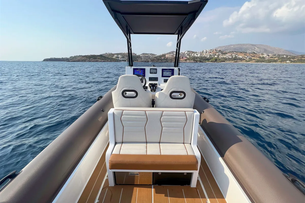 Deck of AELIA, a Gulet Rock Marine 36 motorboat at Kalamata, Greece