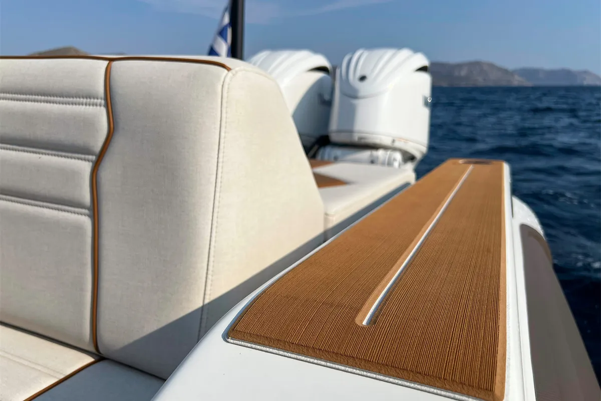 Deck of AELIA, a Gulet Rock Marine 36 motorboat at Kalamata, Greece