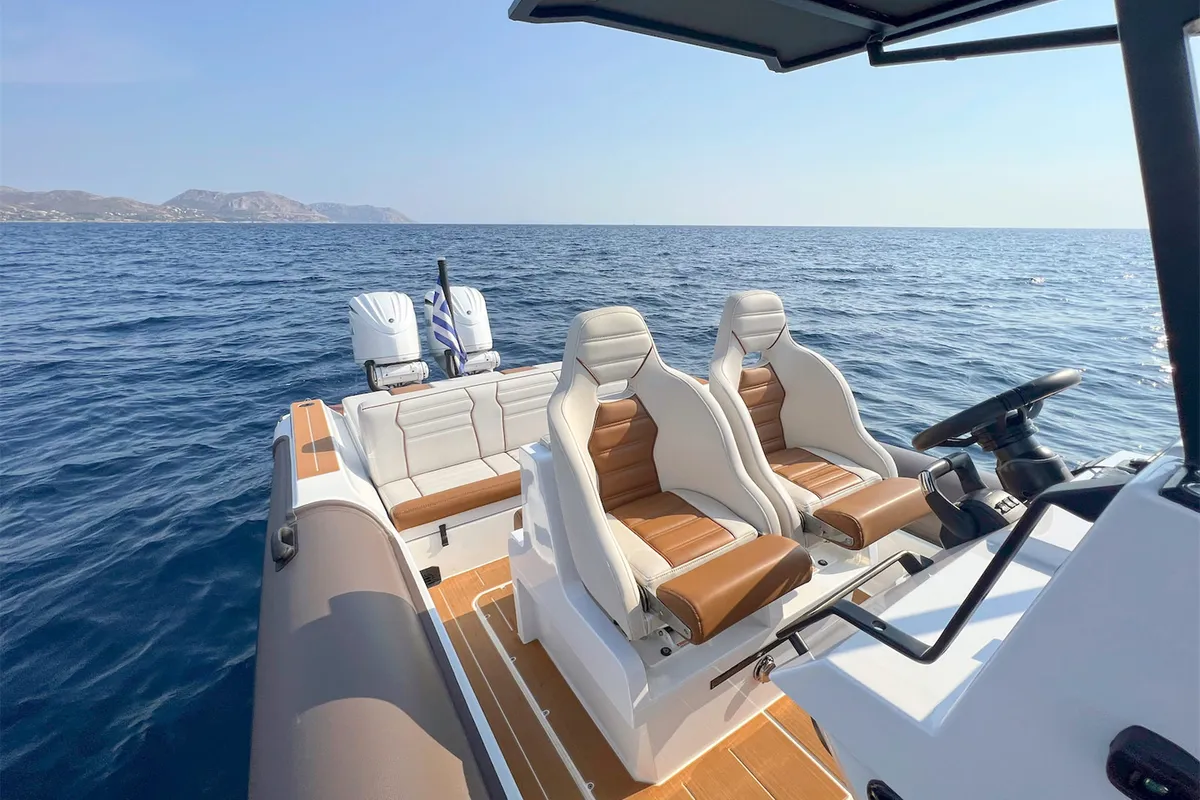Deck of AELIA, a Gulet Rock Marine 36 motorboat at Kalamata, Greece