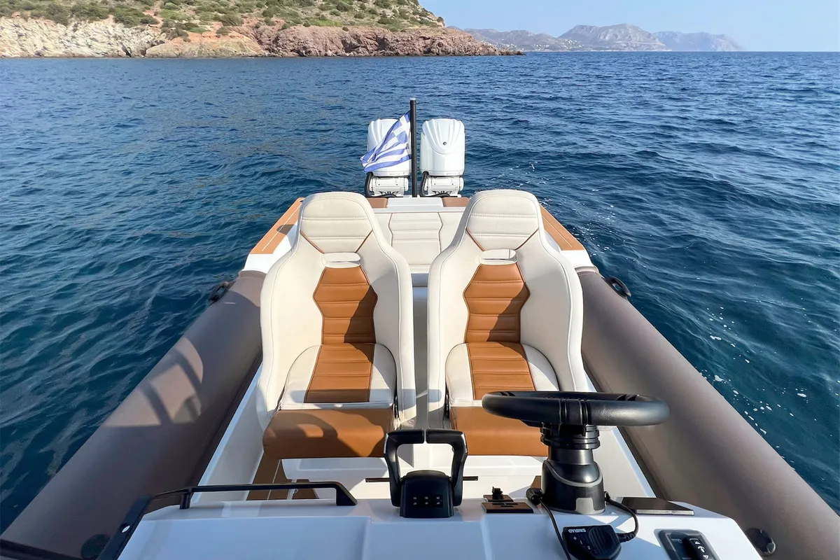 Deck of AELIA, a Gulet Rock Marine 36 motorboat at Kalamata, Greece