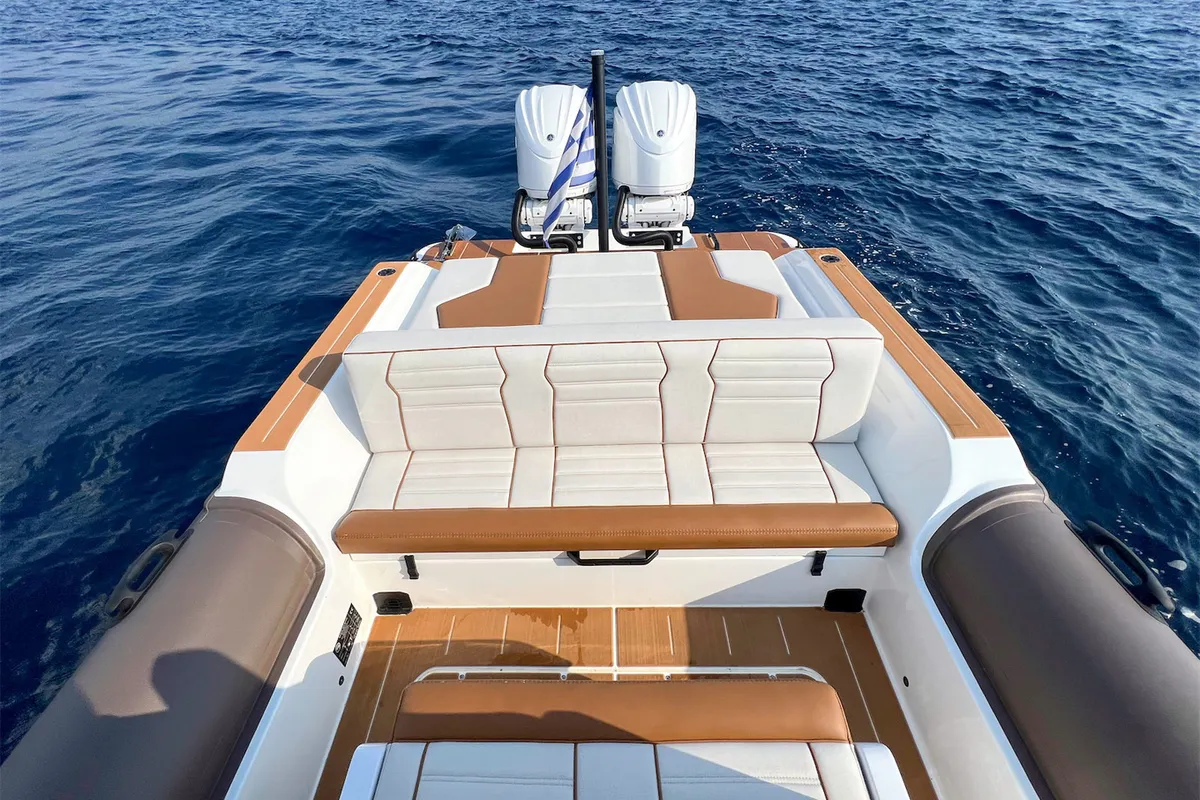 Deck of AELIA, a Gulet Rock Marine 36 motorboat at Kalamata, Greece