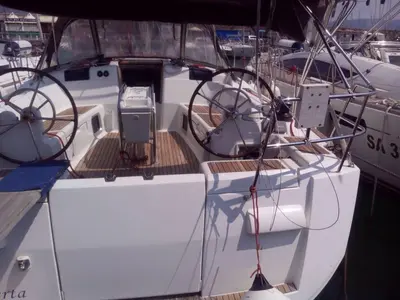 Cockpit of Roberta, a Jeanneau Sun Odyssey 439 sailboat at Salerno, Italy