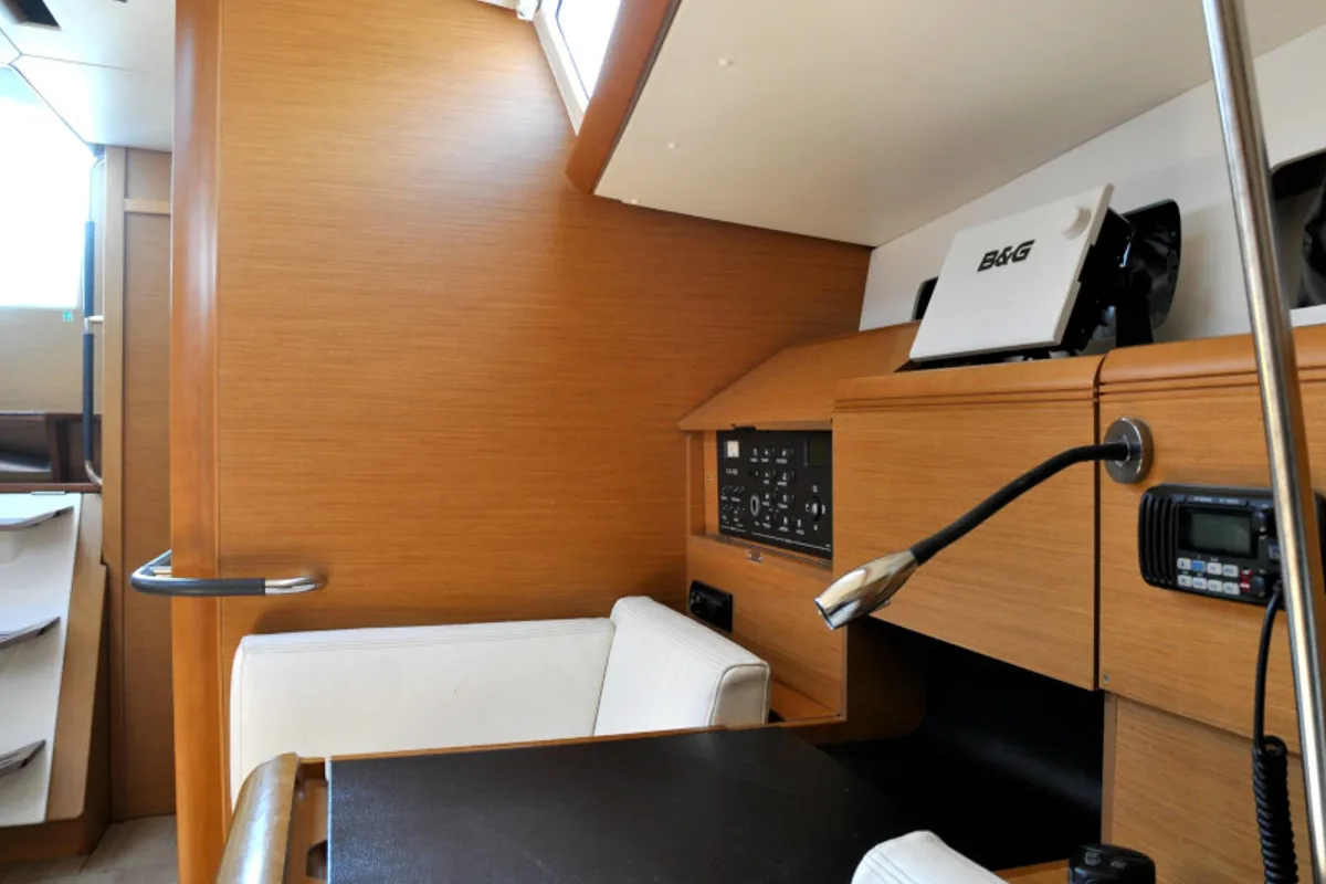 Cockpit of Roberta, a Jeanneau Sun Odyssey 439 sailboat at Salerno, Italy