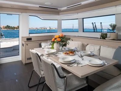 Salon of DIAMOND DIVA, a Lagoon 60 catamaran at Split, Croatia