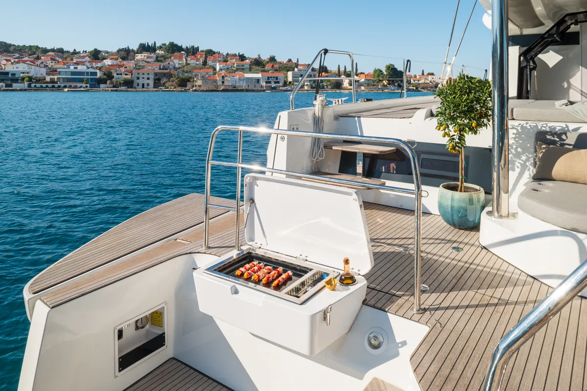 Deck of DIAMOND DIVA, a Lagoon 60 catamaran at Split, Croatia