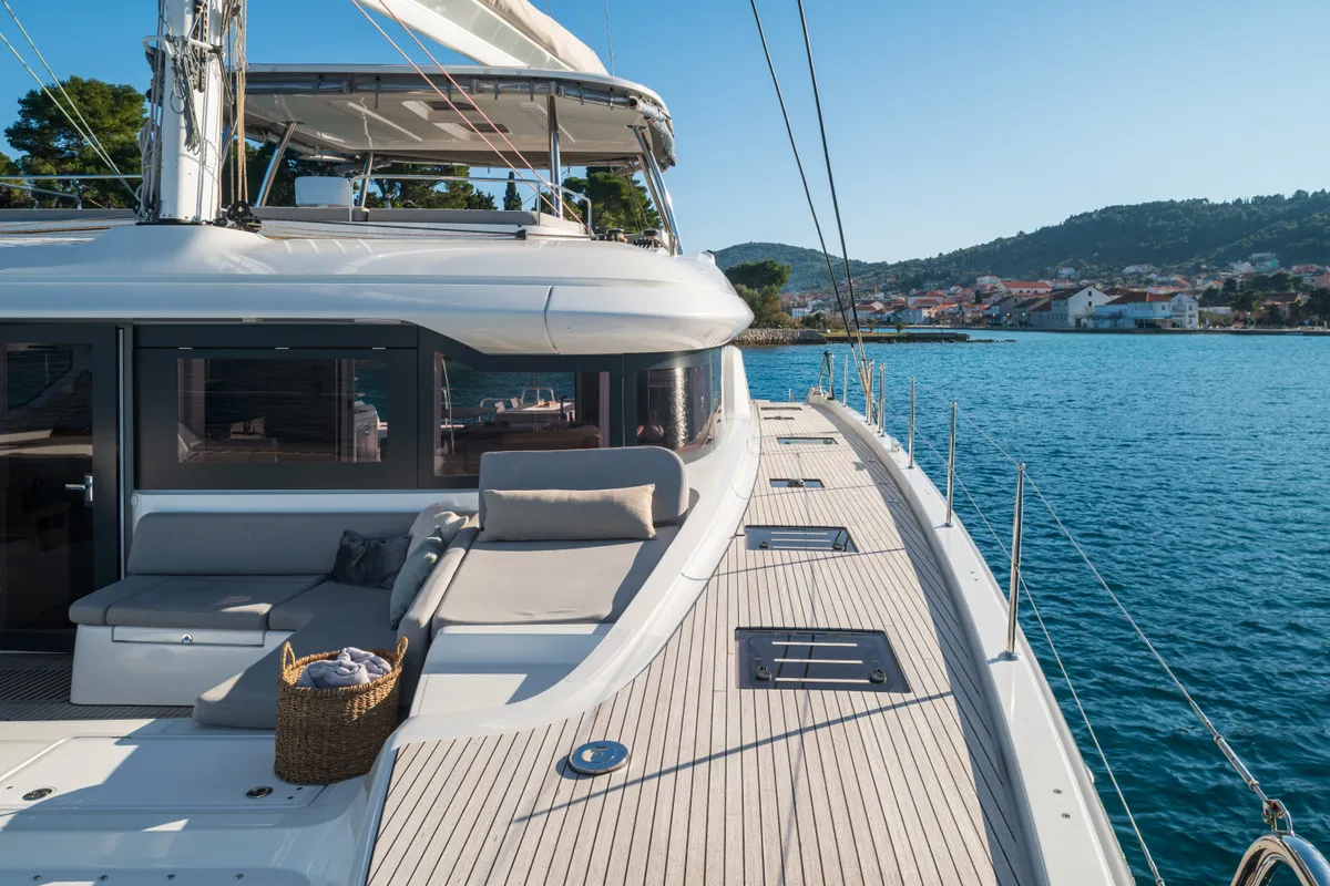 Deck of DIAMOND DIVA, a Lagoon 60 catamaran at Split, Croatia