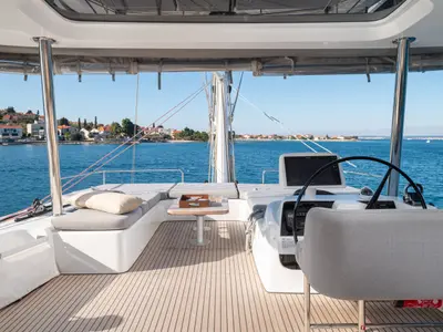 Cockpit of DIAMOND DIVA, a Lagoon 60 catamaran at Split, Croatia