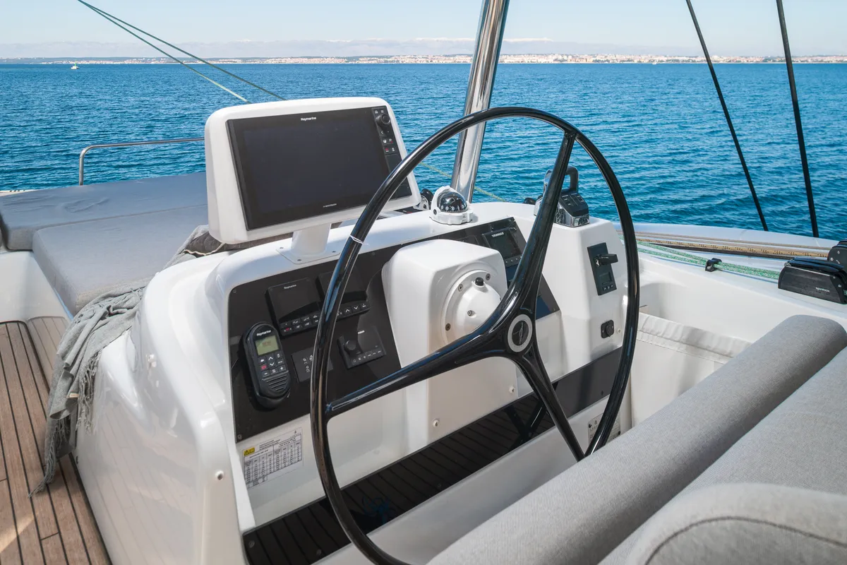 Cockpit of DIAMOND DIVA, a Lagoon 60 catamaran at Split, Croatia