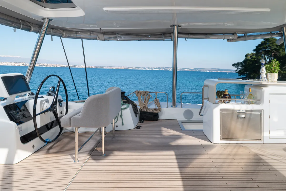 Cockpit of DIAMOND DIVA, a Lagoon 60 catamaran at Split, Croatia