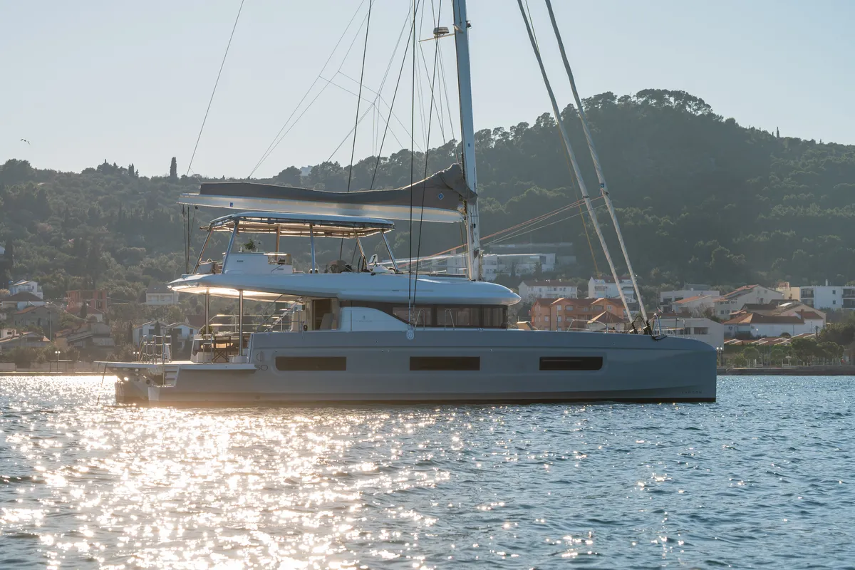 Exterior view of DIAMOND DIVA, a Lagoon 60 catamaran at Split, Croatia