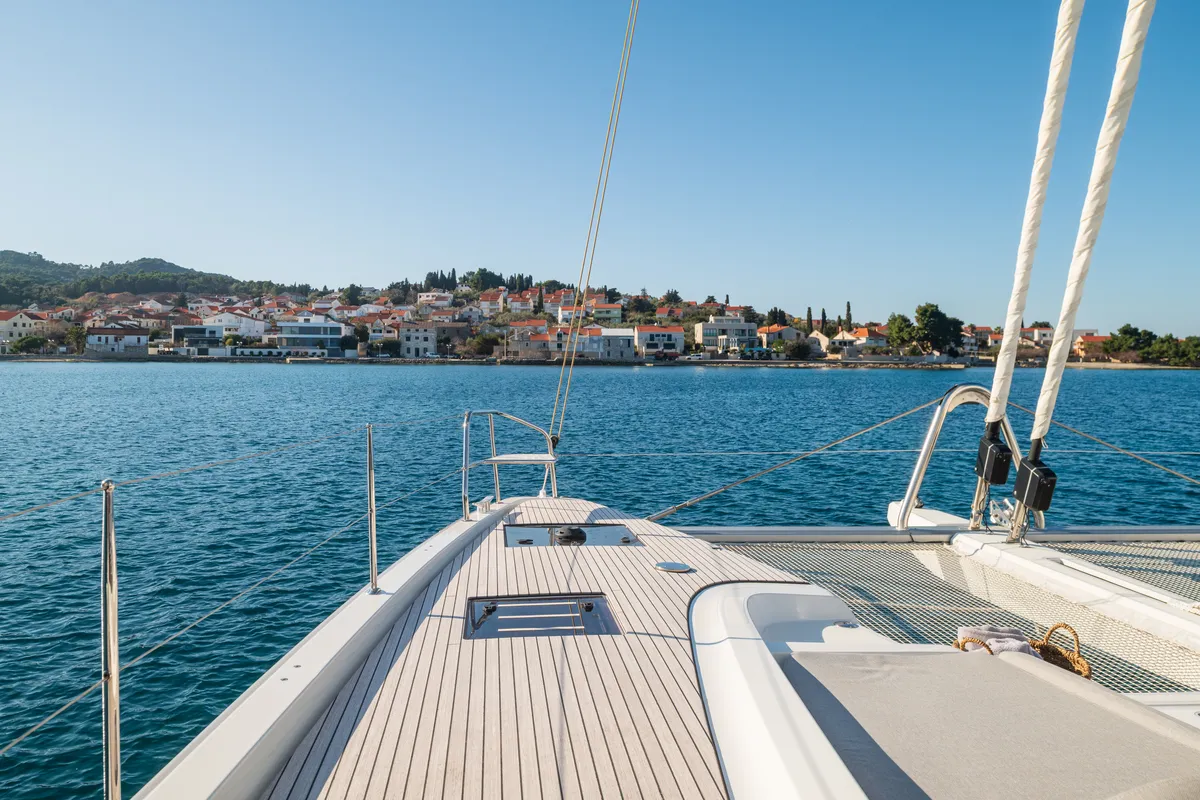 Deck of DIAMOND DIVA, a Lagoon 60 catamaran at Split, Croatia