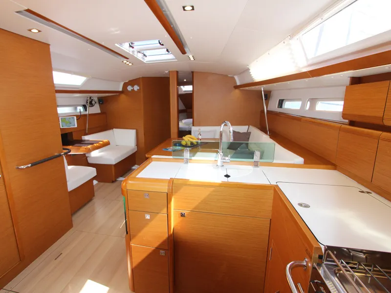 Galley of Gaia, a Jeanneau Sun Odyssey 449 sailboat at Lavreotiki Municipal Unit, Greece