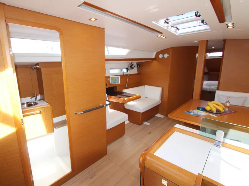 Salon of Gaia, a Jeanneau Sun Odyssey 449 sailboat at Lavreotiki Municipal Unit, Greece