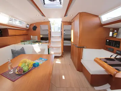 Salon of Gaia, a Jeanneau Sun Odyssey 449 sailboat at Lavreotiki Municipal Unit, Greece