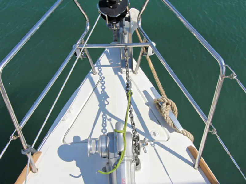 Deck of Gaia, a Jeanneau Sun Odyssey 449 sailboat at Lavreotiki Municipal Unit, Greece