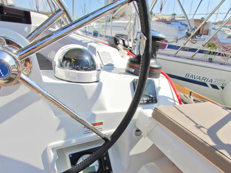 Cockpit of Gaia, a Jeanneau Sun Odyssey 449 sailboat at Lavreotiki Municipal Unit, Greece