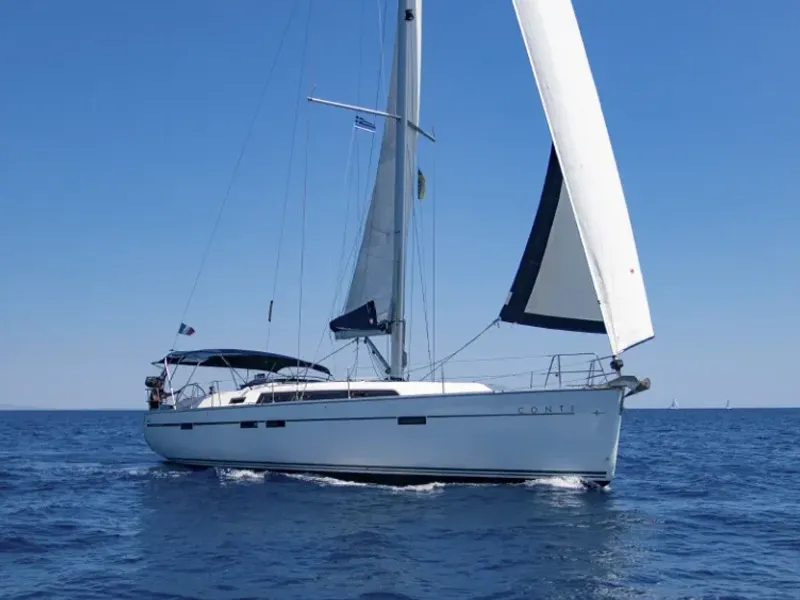 Exterior view of Konti, a Bavaria 46 sailboat at Pylaros, Greece