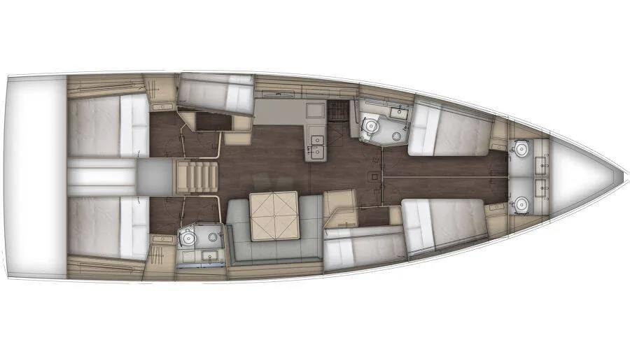 Floor plan of Violante, a Dufour 54 sailboat at Puntone di Scarlino, Italy