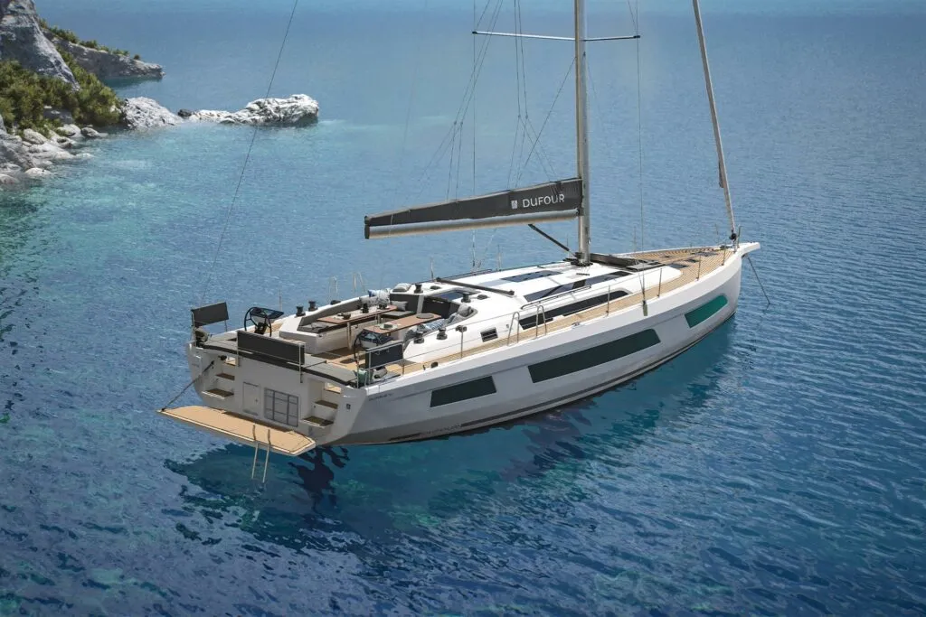 Exterior view of Violante, a Dufour 54 sailboat at Puntone di Scarlino, Italy