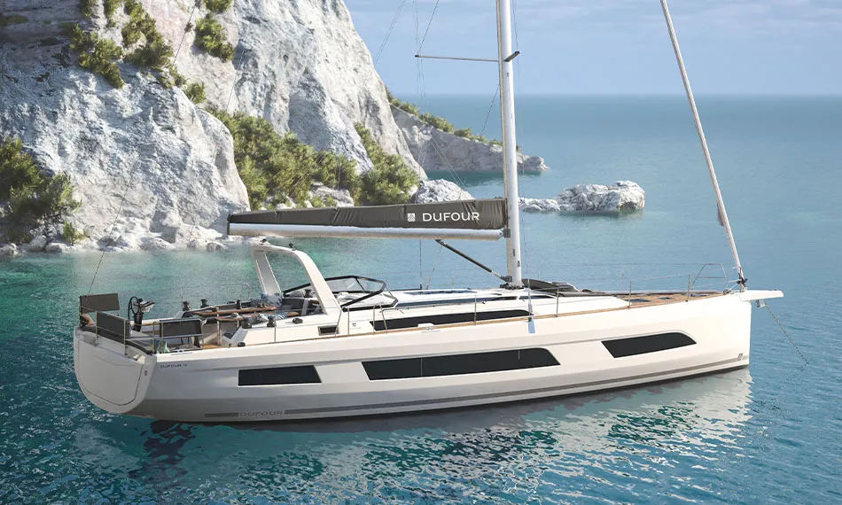 Exterior view of Violante, a Dufour 54 sailboat at Puntone di Scarlino, Italy