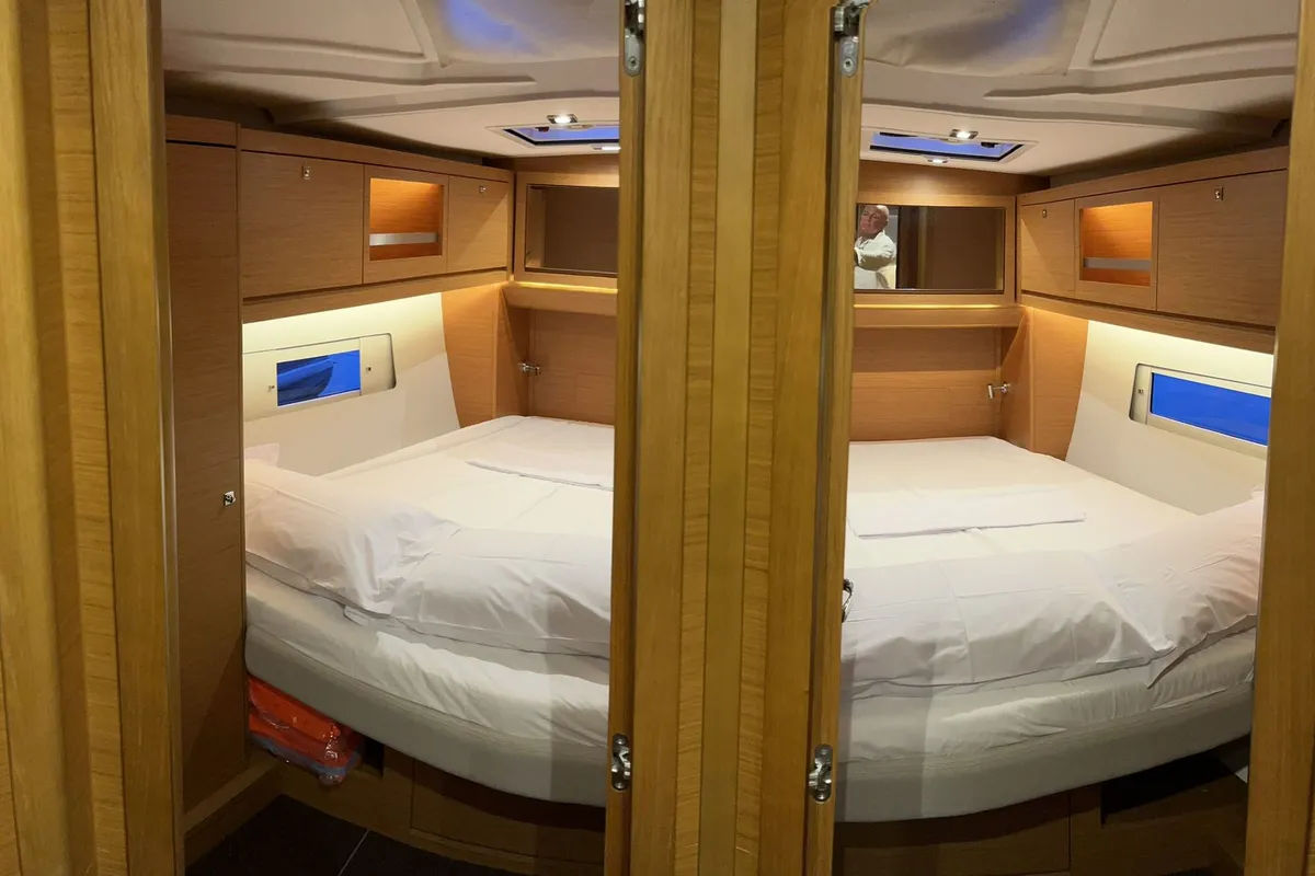 Cabin on Sama 1, a Dufour 470 sailboat at Palermo, Italy