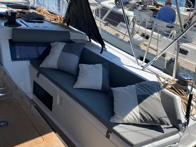 Cockpit of Sama 1, a Dufour 470 sailboat at Palermo, Italy