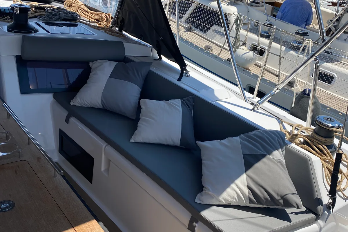 Cockpit of Sama 1, a Dufour 470 sailboat at Palermo, Italy
