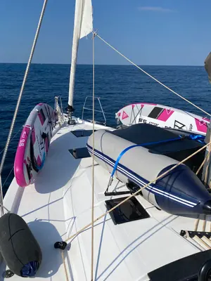 Deck of Sama 1, a Dufour 470 sailboat at Palermo, Italy