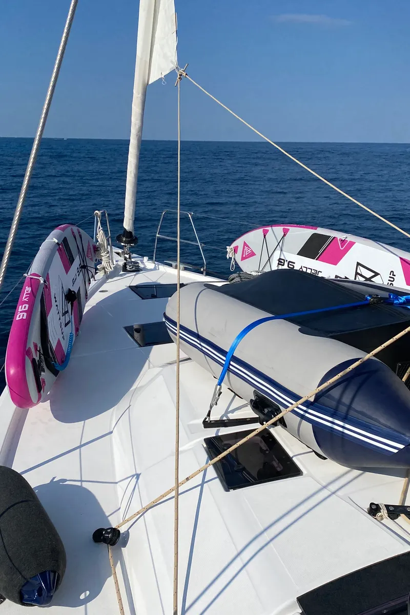 Deck of Sama 1, a Dufour 470 sailboat at Palermo, Italy