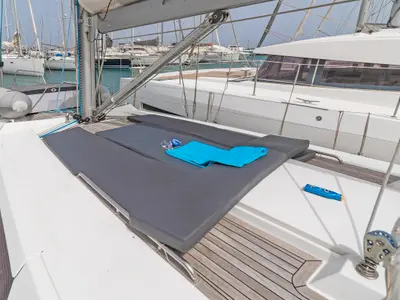 Deck of Tria S, a Hanse 430 sailboat at Kos, Greece