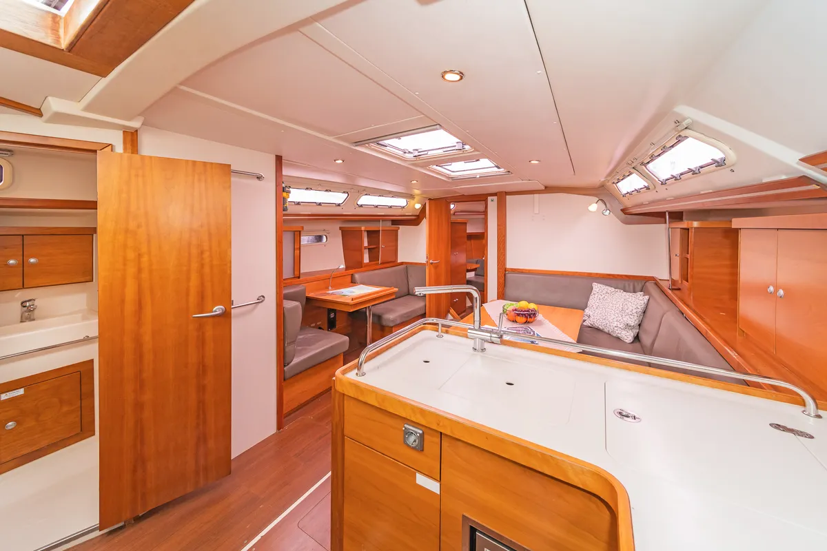 Galley of Tria S, a Hanse 430 sailboat at Kos, Greece