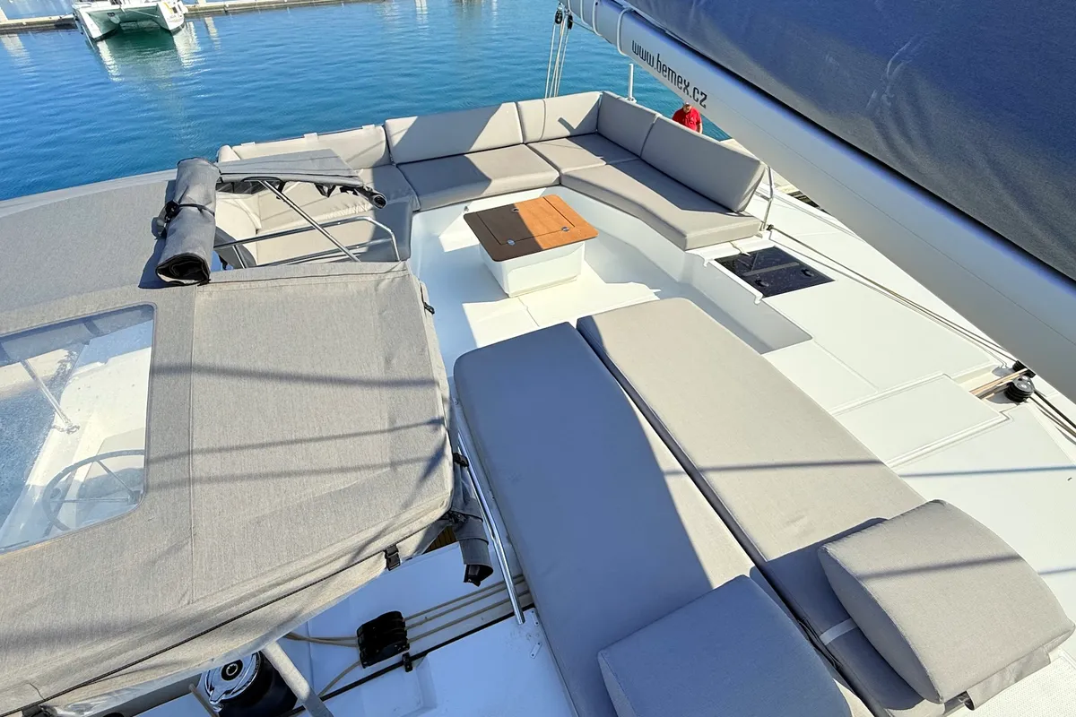 Deck of Lucky Fox, a Fountaine Pajot Aura 51 catamaran at Općina Sukošan, Croatia