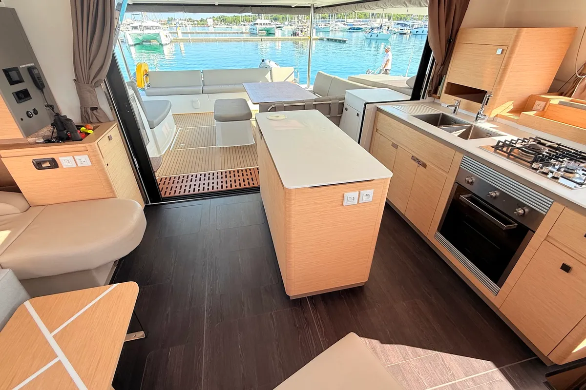 Galley of Lucky Fox, a Fountaine Pajot Aura 51 catamaran at Općina Sukošan, Croatia