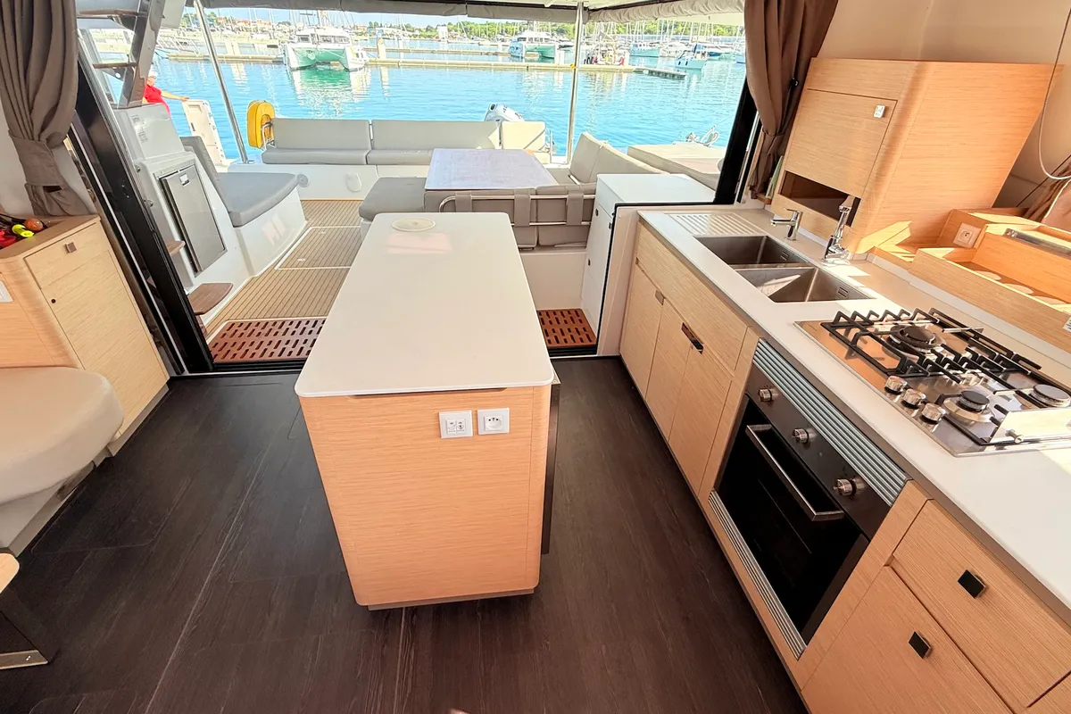 Galley of Lucky Fox, a Fountaine Pajot Aura 51 catamaran at Općina Sukošan, Croatia