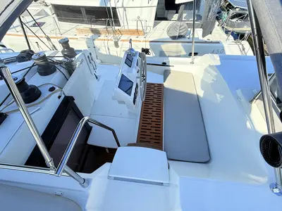Cockpit of Lucky Fox, a Fountaine Pajot Aura 51 catamaran at Općina Sukošan, Croatia