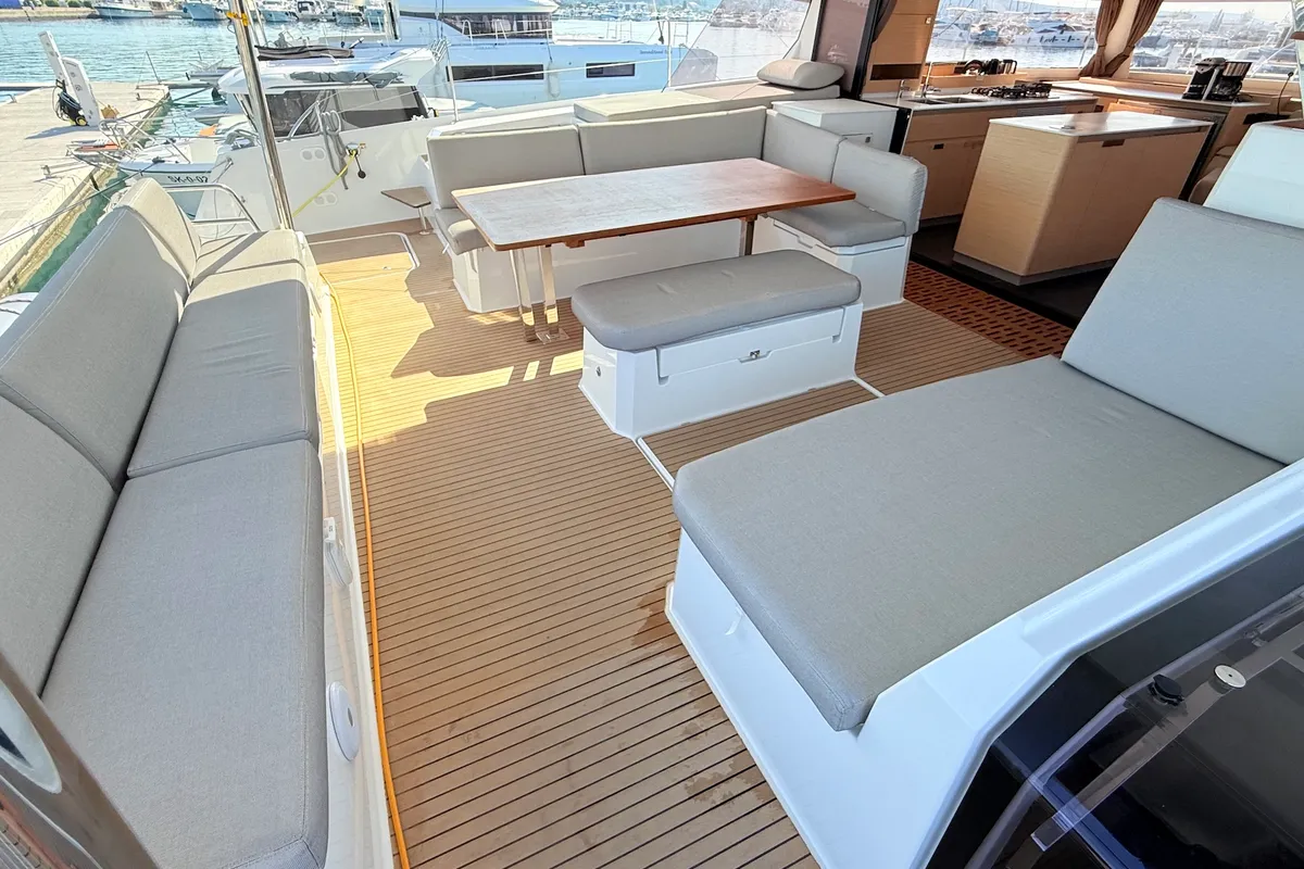 Deck of Lucky Fox, a Fountaine Pajot Aura 51 catamaran at Općina Sukošan, Croatia