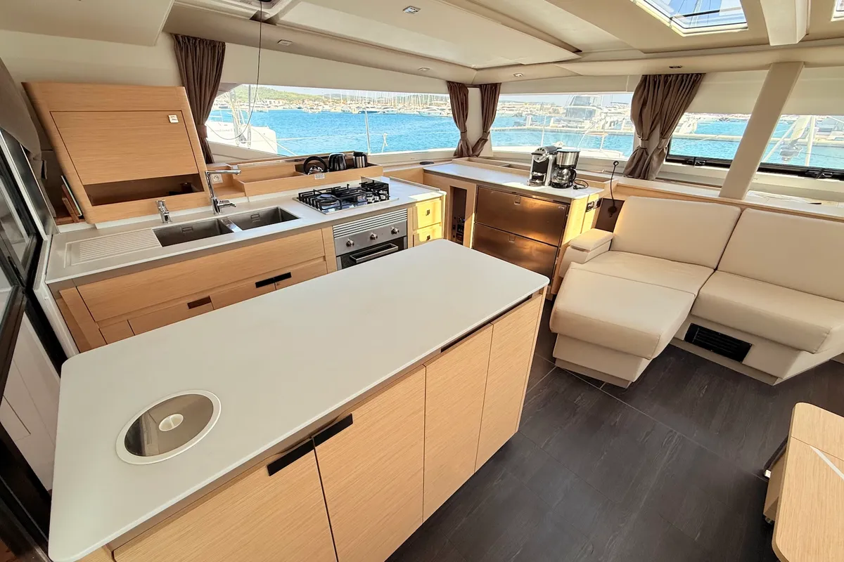 Galley of Lucky Fox, a Fountaine Pajot Aura 51 catamaran at Općina Sukošan, Croatia