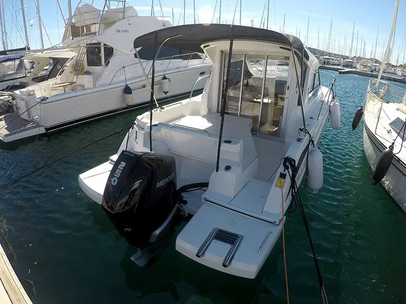 Deck of Lovre, a Beneteau Antares 8 OB motorboat at Grad Šibenik, Croatia