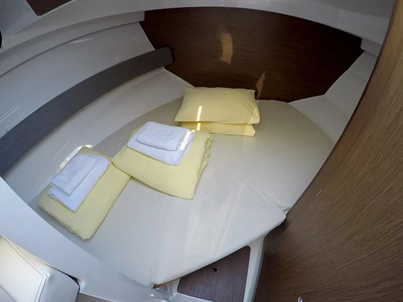 Cabin on Lovre, a Beneteau Antares 8 OB motorboat at Grad Šibenik, Croatia
