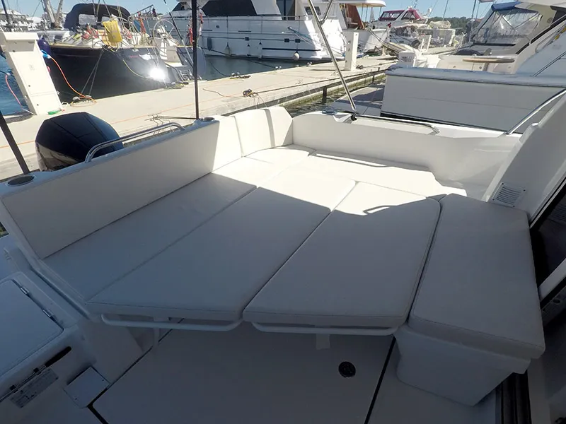 Deck of Lovre, a Beneteau Antares 8 OB motorboat at Grad Šibenik, Croatia