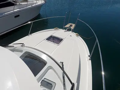 Deck of Lovre, a Beneteau Antares 8 OB motorboat at Grad Šibenik, Croatia