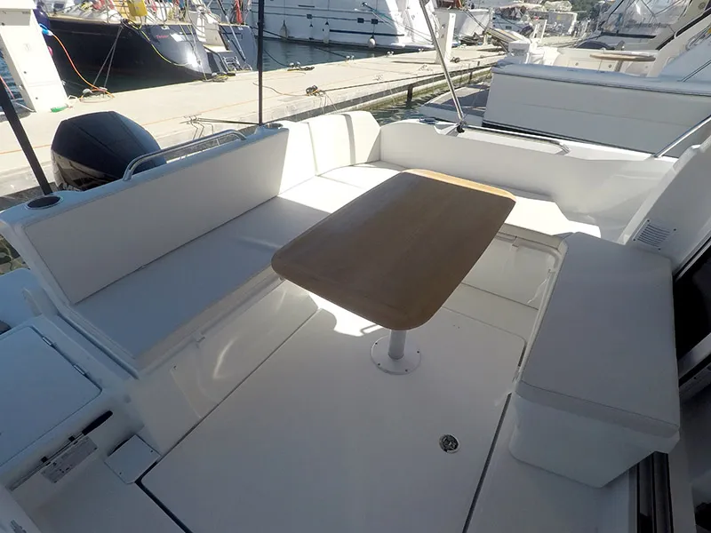 Deck of Lovre, a Beneteau Antares 8 OB motorboat at Grad Šibenik, Croatia