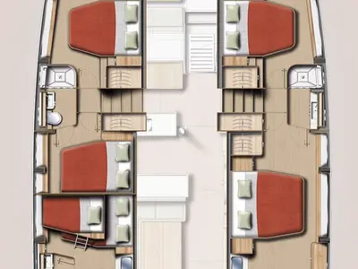 Floor plan of Anax, a Bali 5.2 catamaran at Municipal Unit of Ellomenos, Greece