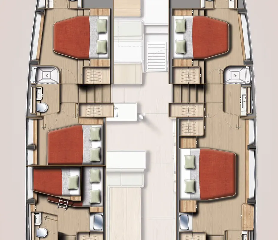 Floor plan of Anax, a Bali 5.2 catamaran at Municipal Unit of Ellomenos, Greece