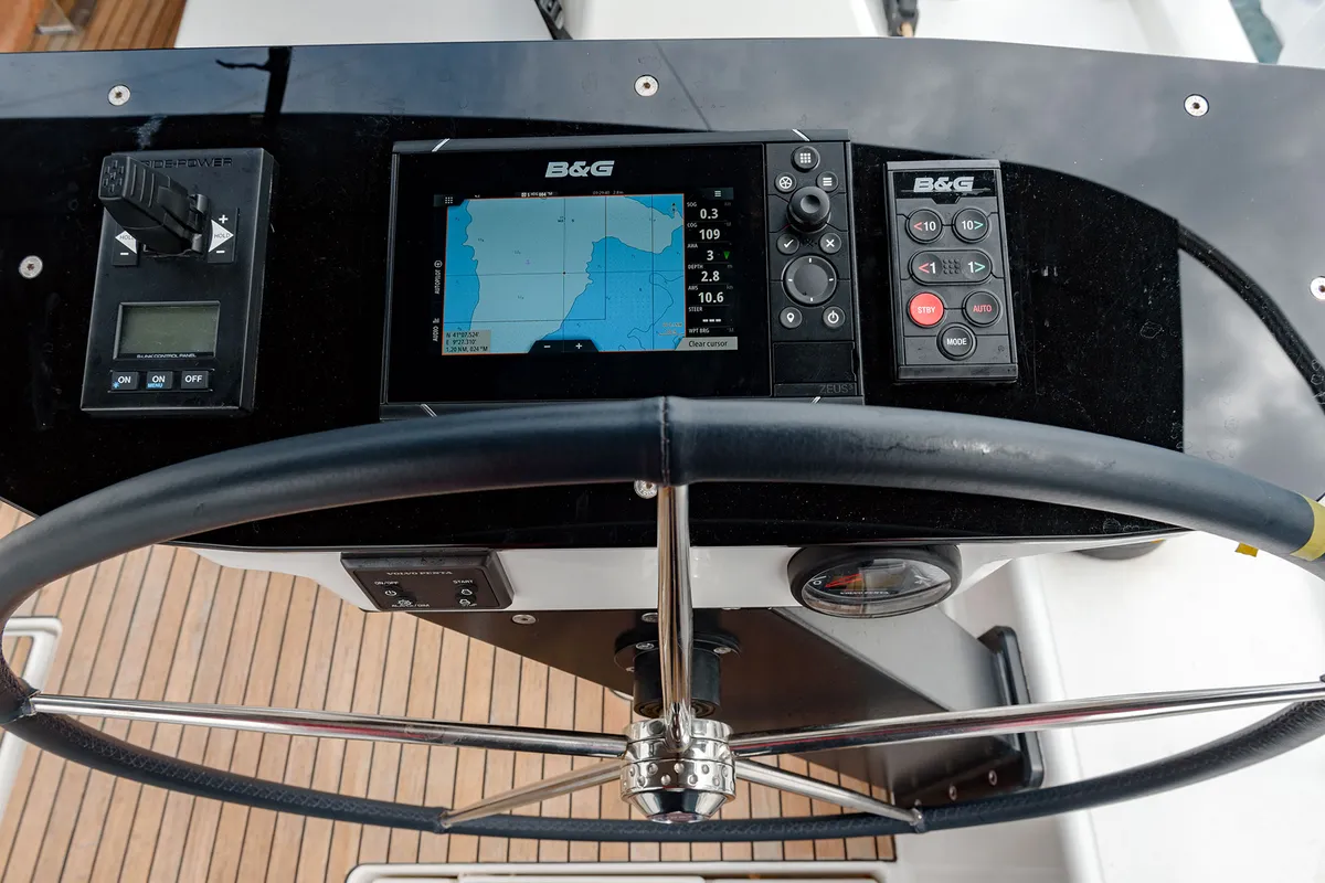 Cockpit of Dione, a Dufour 470 sailboat at Cannigione, Italy