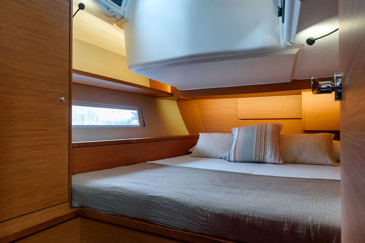 Cabin on Dione, a Dufour 470 sailboat at Cannigione, Italy