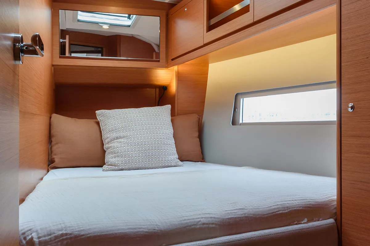 Cabin on Dione, a Dufour 470 sailboat at Cannigione, Italy